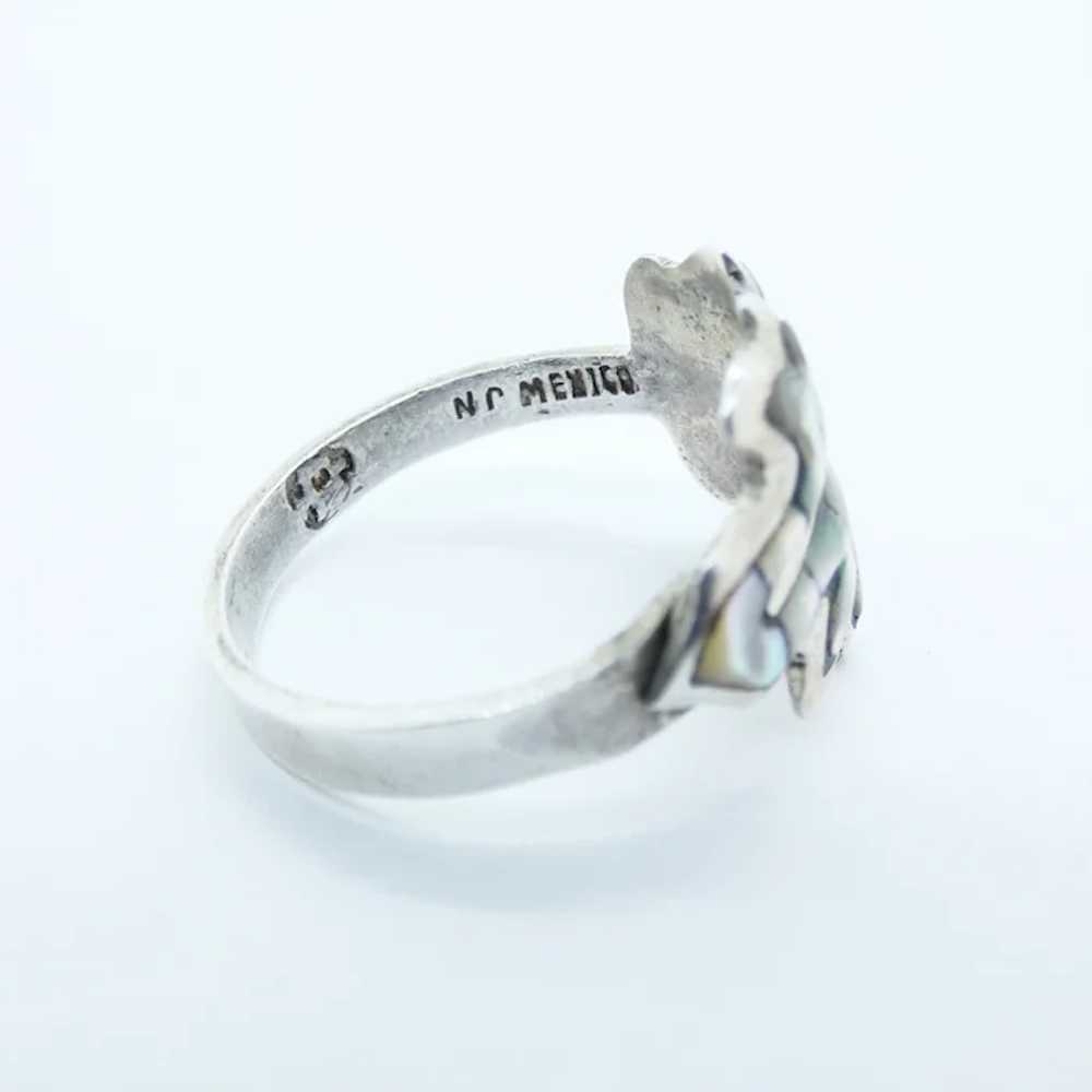 Abalone Inlay Sterling Silver Leaf Ring - image 5