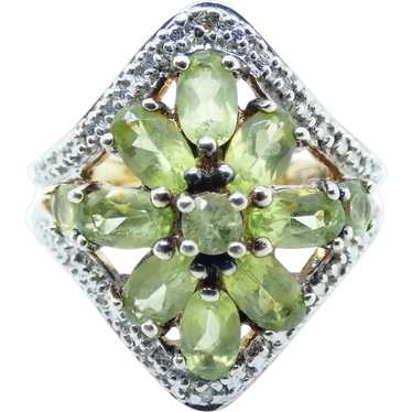 Floral Cluster Peridot and Diamond Gold Plated Si… - image 1