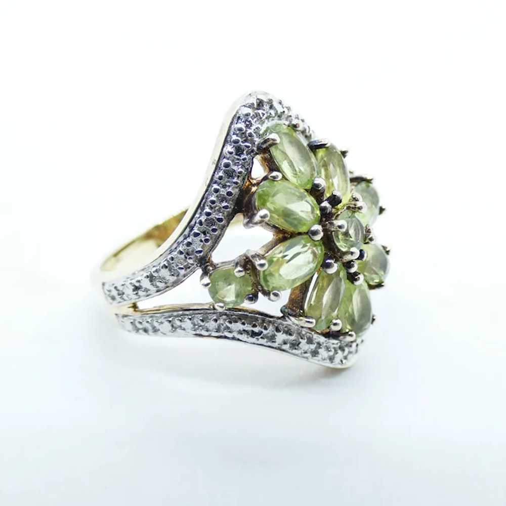 Floral Cluster Peridot and Diamond Gold Plated Si… - image 2