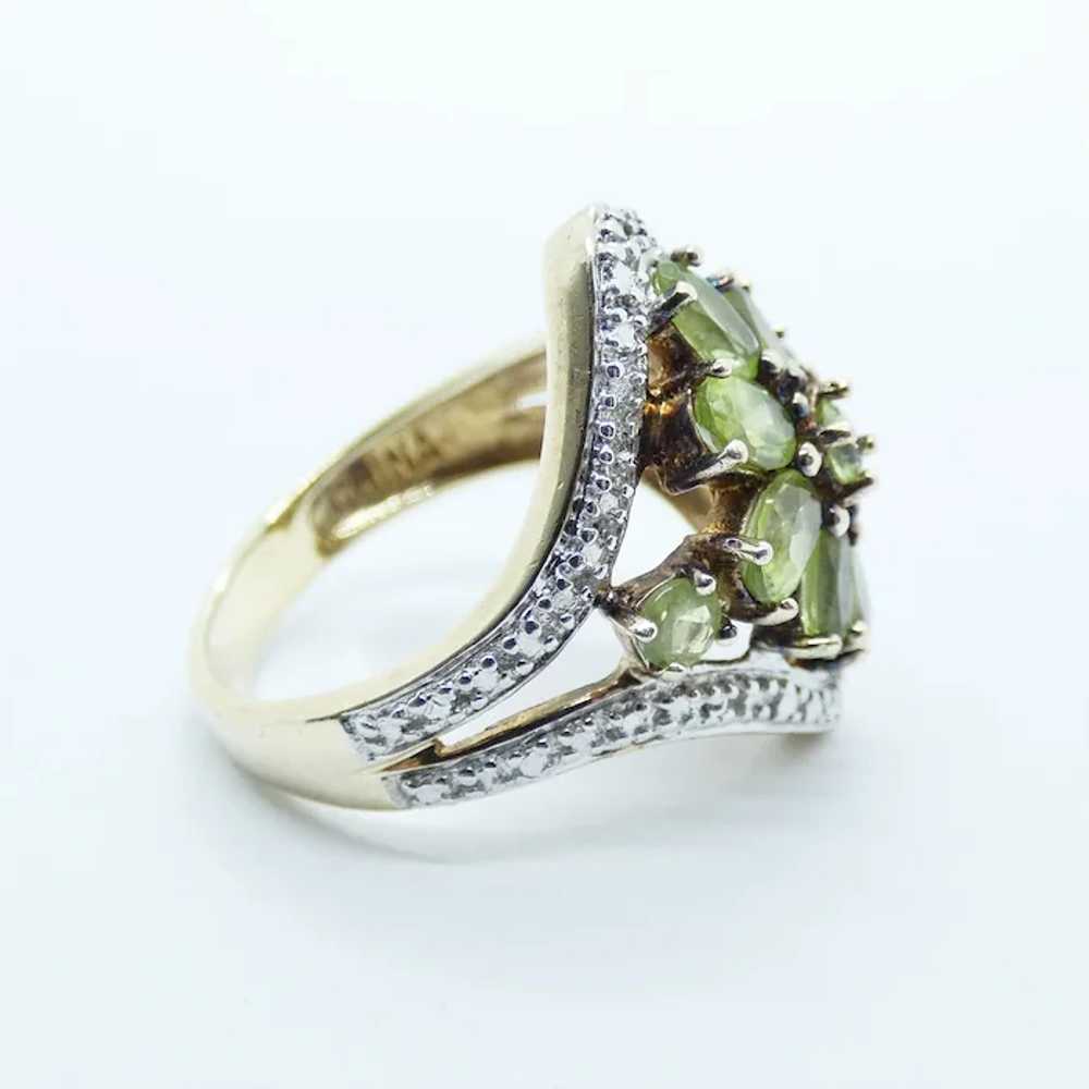 Floral Cluster Peridot and Diamond Gold Plated Si… - image 3