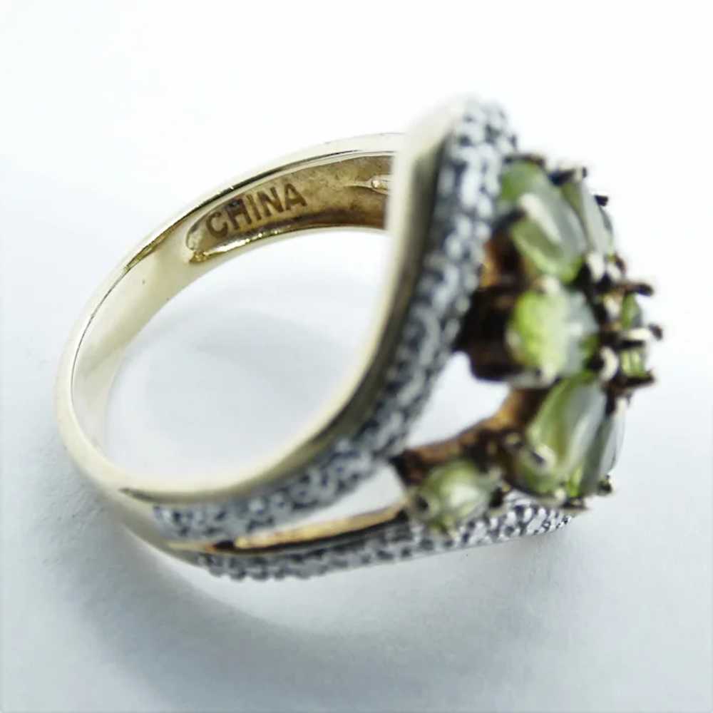 Floral Cluster Peridot and Diamond Gold Plated Si… - image 4