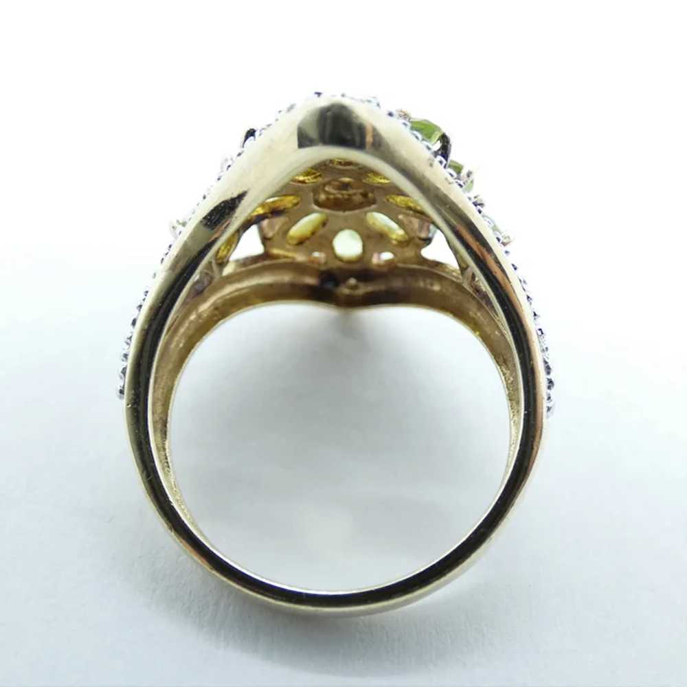 Floral Cluster Peridot and Diamond Gold Plated Si… - image 5