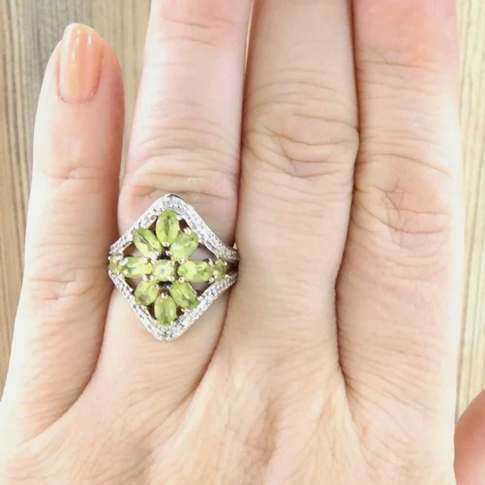 Floral Cluster Peridot and Diamond Gold Plated Si… - image 6