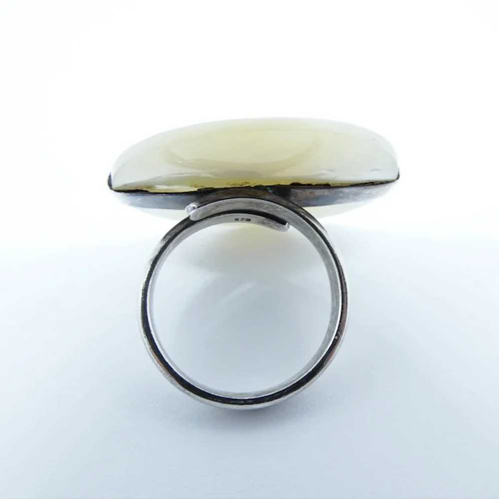 LARGE Mother of Pearl Silver Fashion Ring - image 4