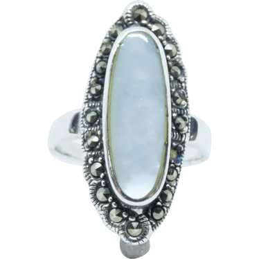 Vintage Mother of Pearl and Marcasite Silver Ring - image 1