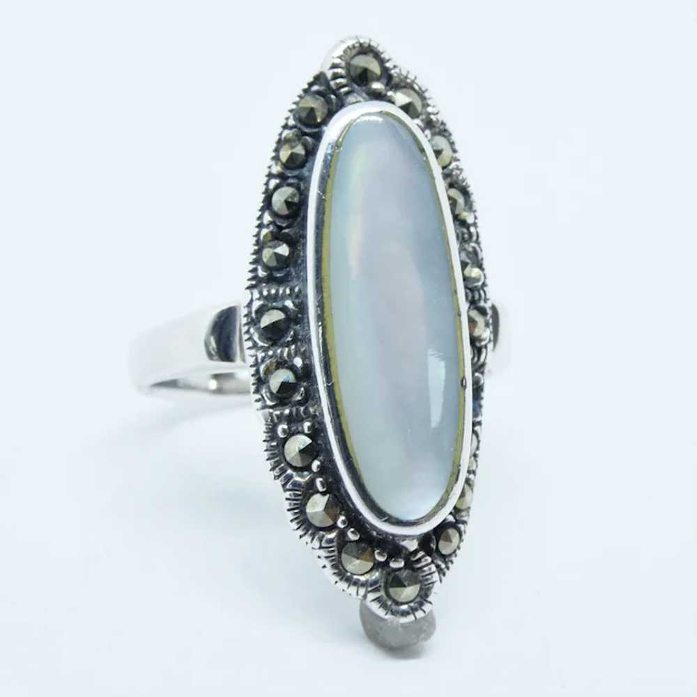 Vintage Mother of Pearl and Marcasite Silver Ring - image 2