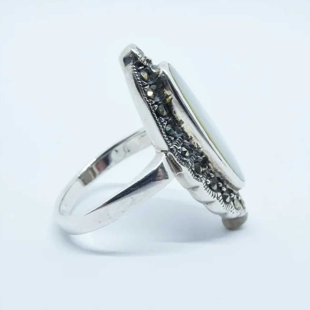 Vintage Mother of Pearl and Marcasite Silver Ring - image 3