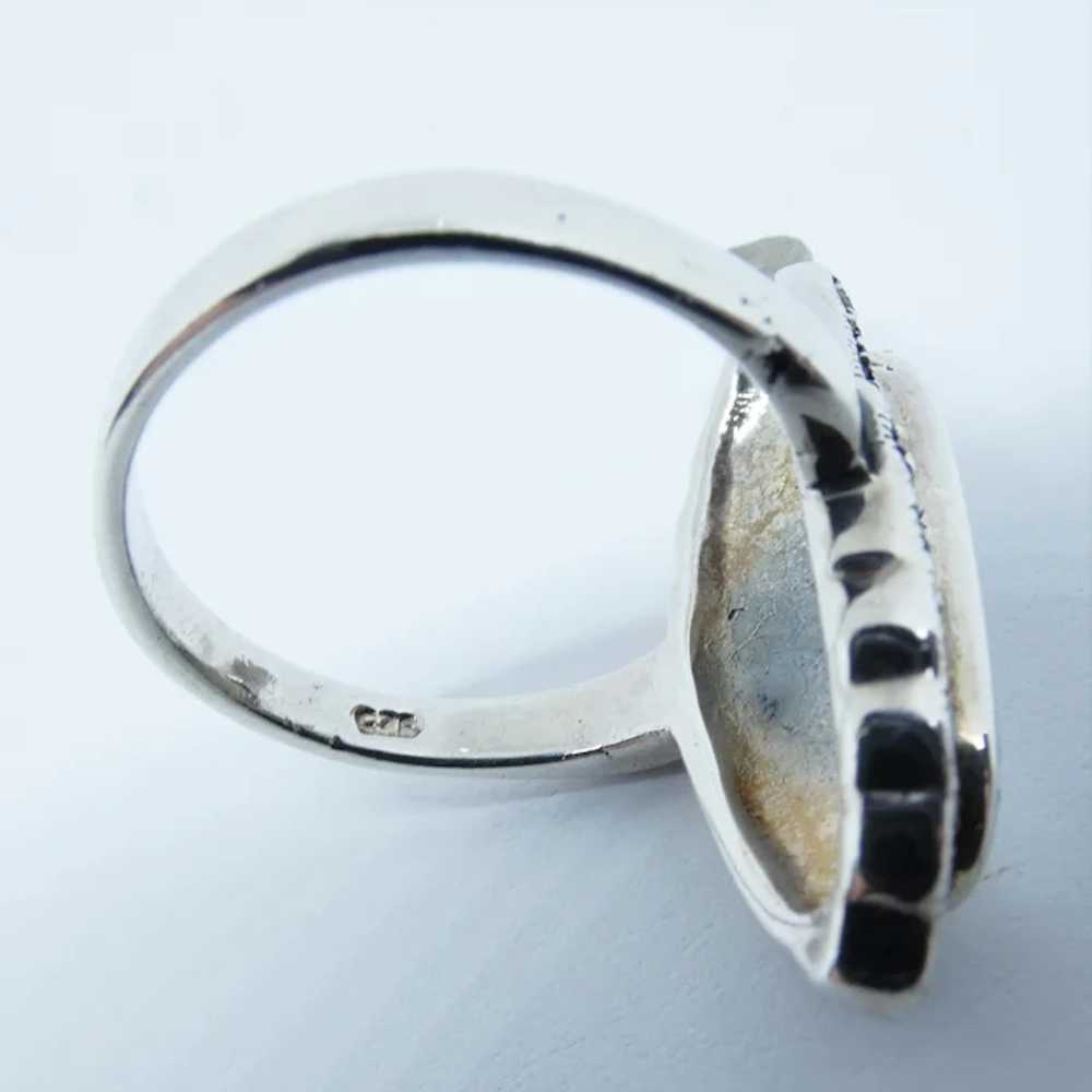 Vintage Mother of Pearl and Marcasite Silver Ring - image 5