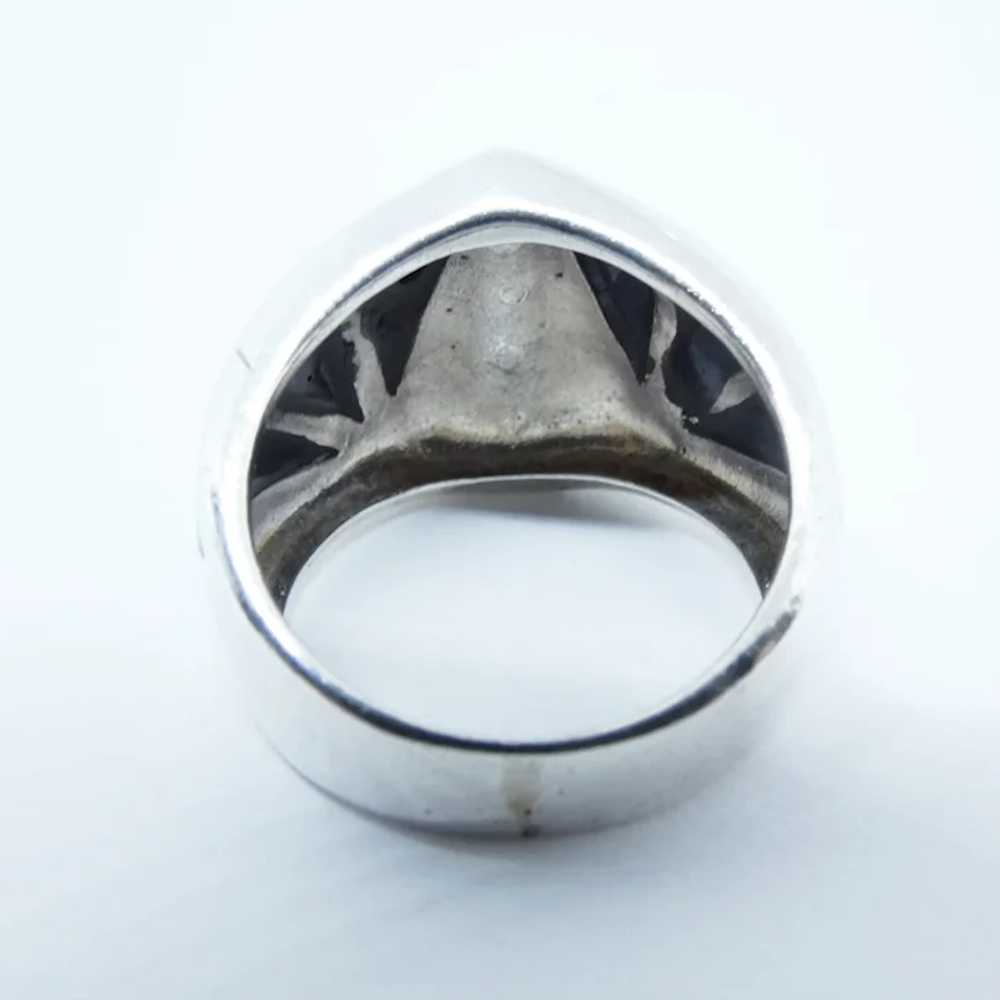 Onyx Inlay and Marcasite Silver Fashion Ring - image 3