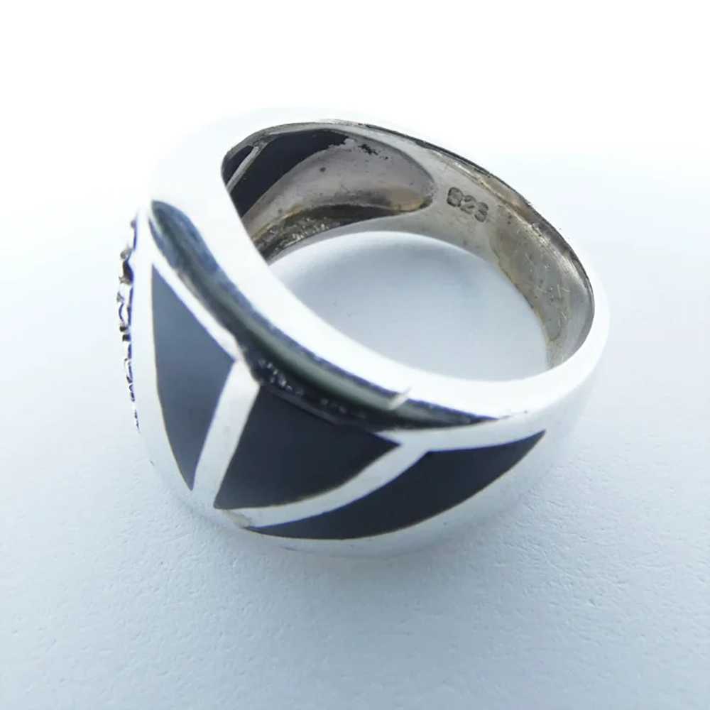 Onyx Inlay and Marcasite Silver Fashion Ring - image 4