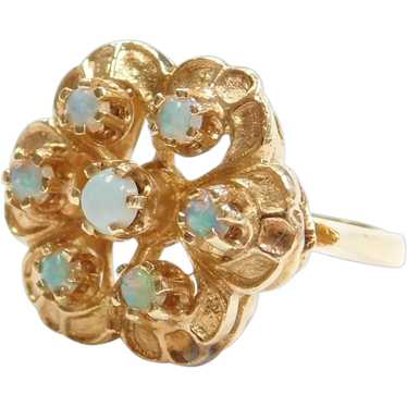 14k Gold Opal Flower Ring - image 1