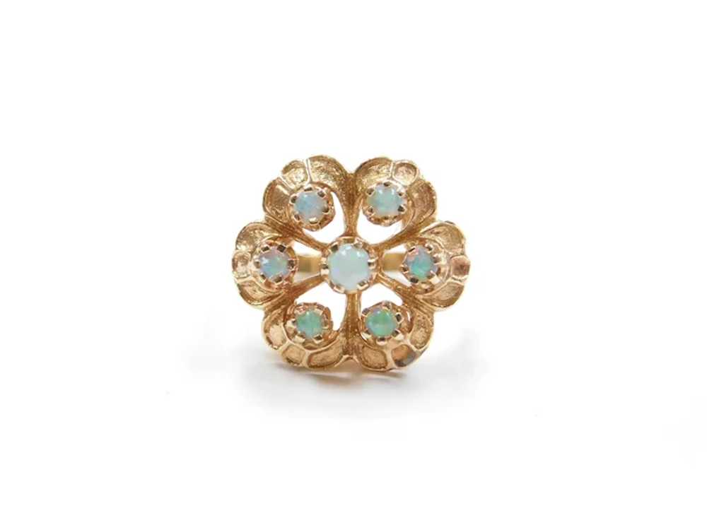14k Gold Opal Flower Ring - image 2