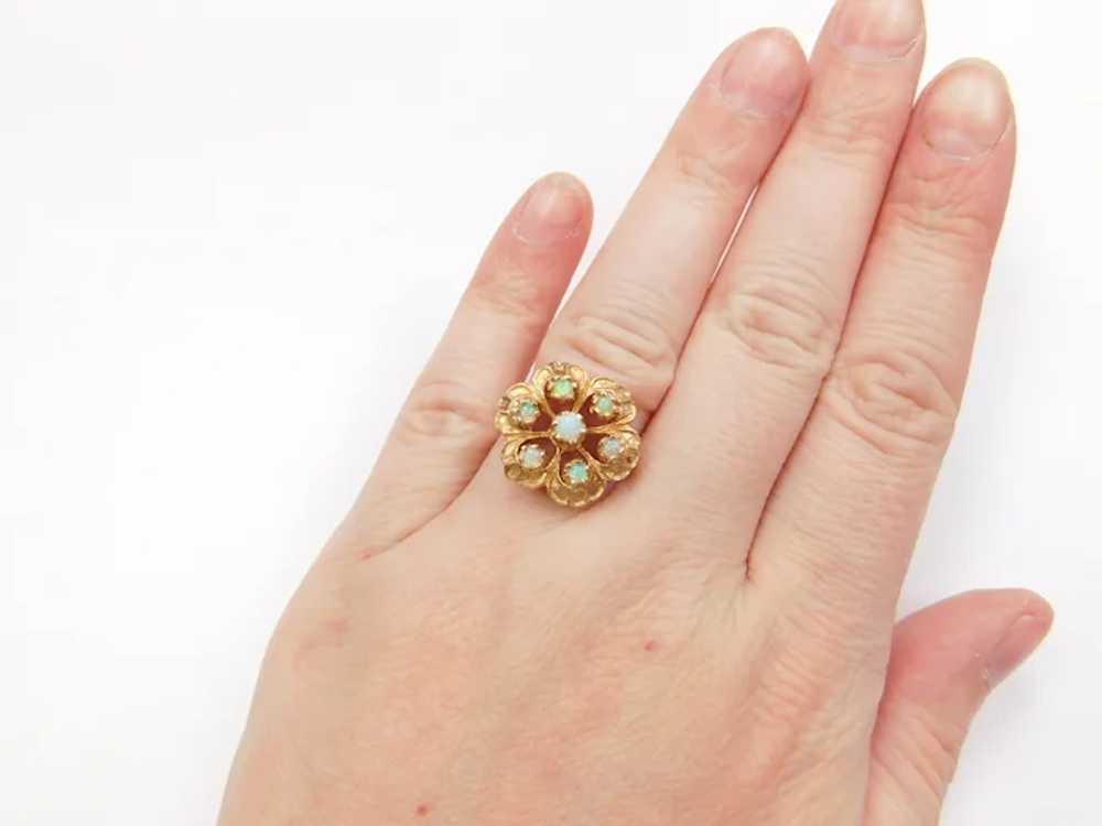14k Gold Opal Flower Ring - image 6