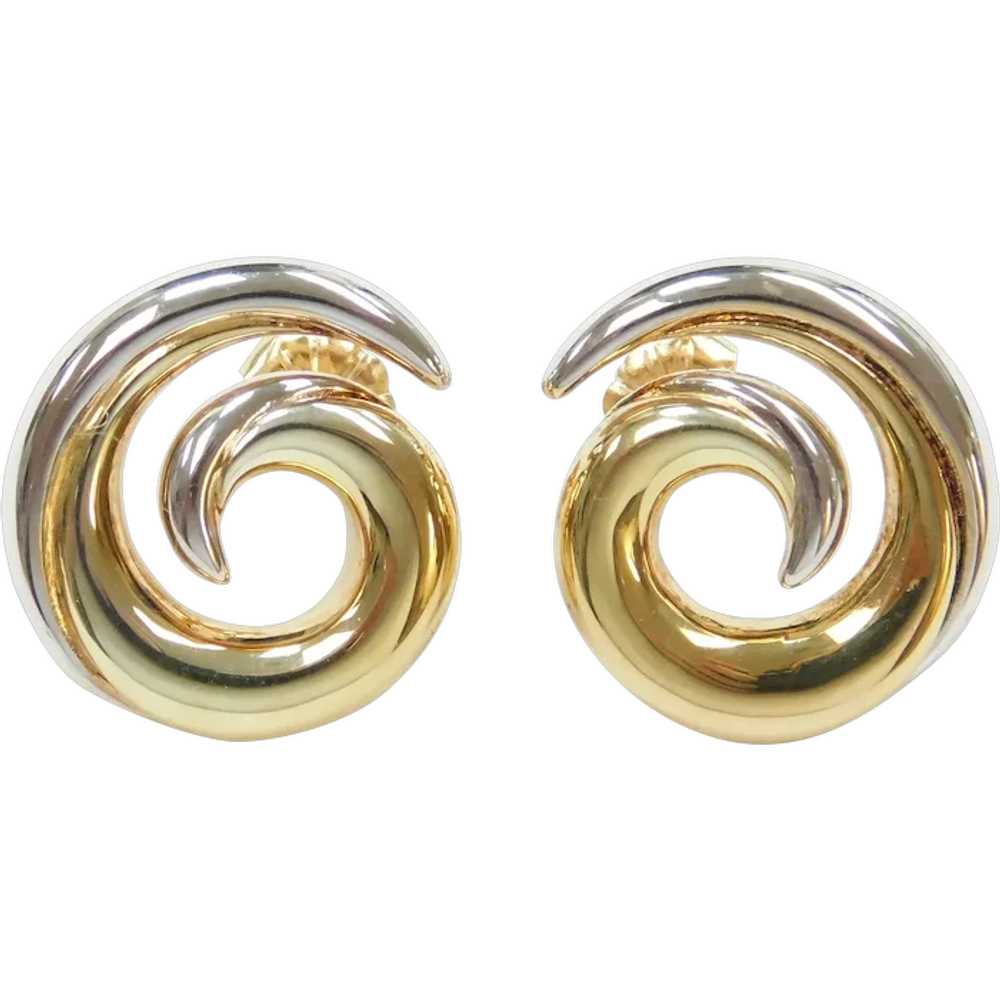Swirl Stud Earrings 14k Gold Two-Tone - image 1