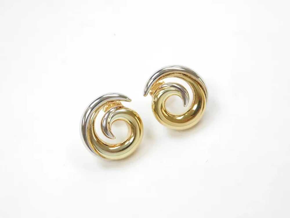 Swirl Stud Earrings 14k Gold Two-Tone - image 2