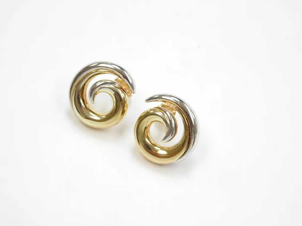 Swirl Stud Earrings 14k Gold Two-Tone - image 3