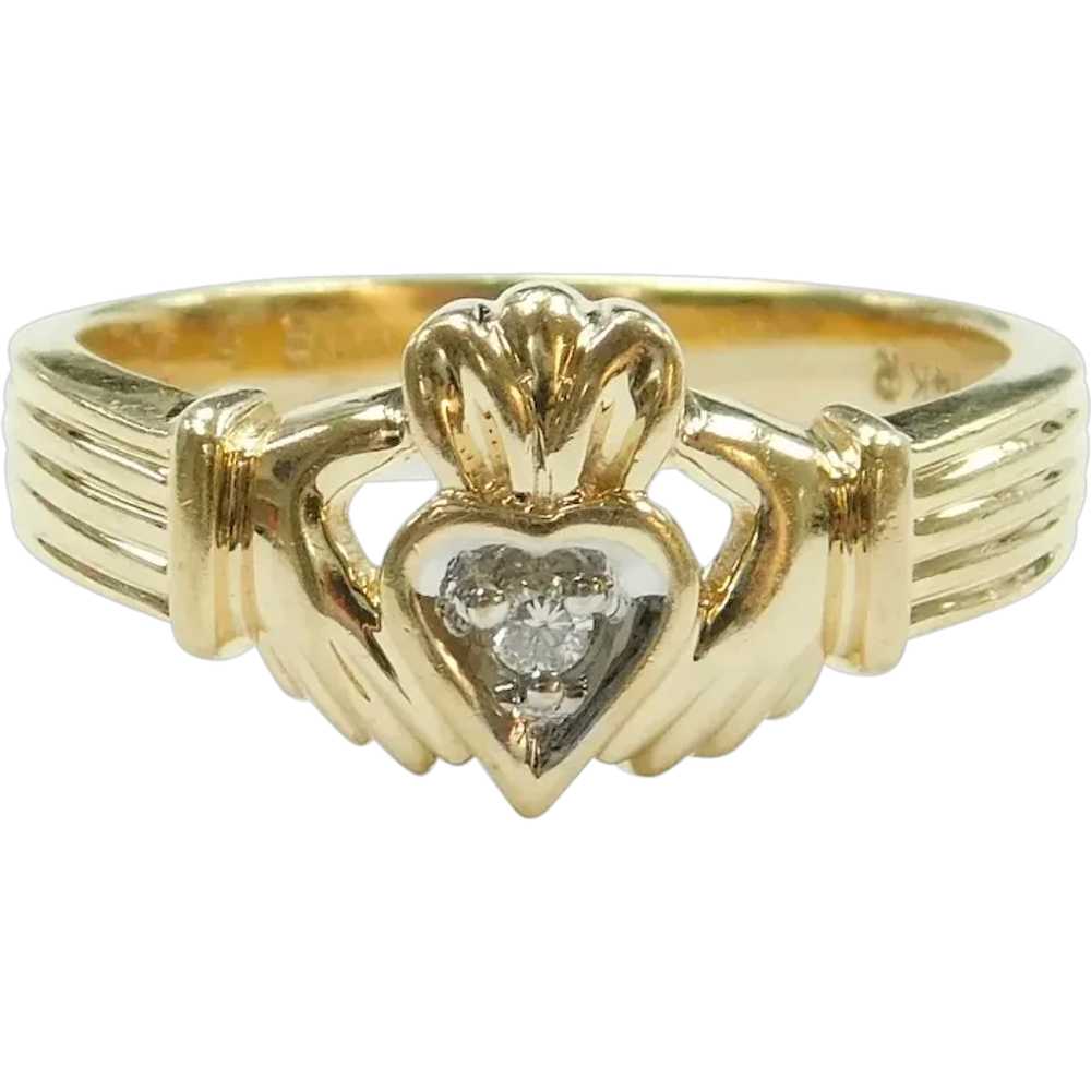 Diamond .04 Carat Claddagh Ring 14k Gold Two-Tone - image 1