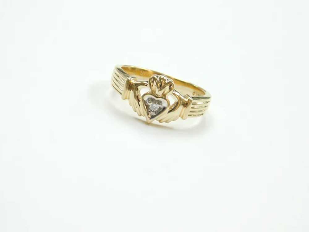 Diamond .04 Carat Claddagh Ring 14k Gold Two-Tone - image 2