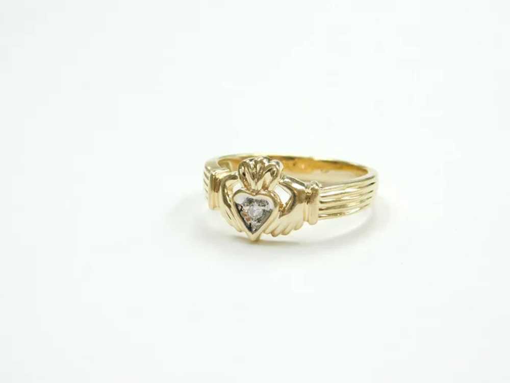 Diamond .04 Carat Claddagh Ring 14k Gold Two-Tone - image 3