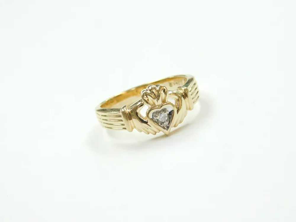 Diamond .04 Carat Claddagh Ring 14k Gold Two-Tone - image 4
