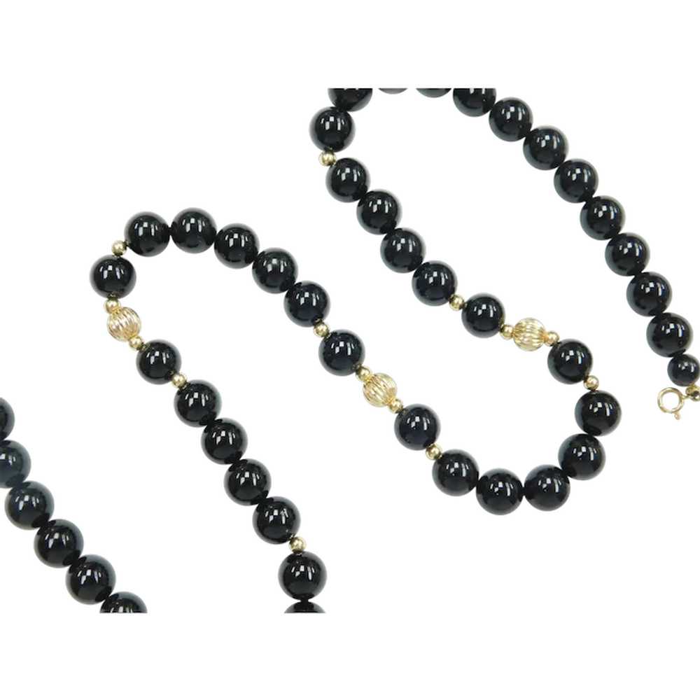 Black Onyx and Gold Bead Necklace 14k Gold - image 1