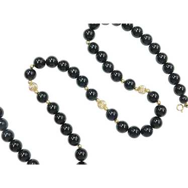 Black Onyx and Gold Bead Necklace 14k Gold - image 1