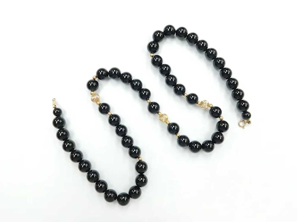 Black Onyx and Gold Bead Necklace 14k Gold - image 2