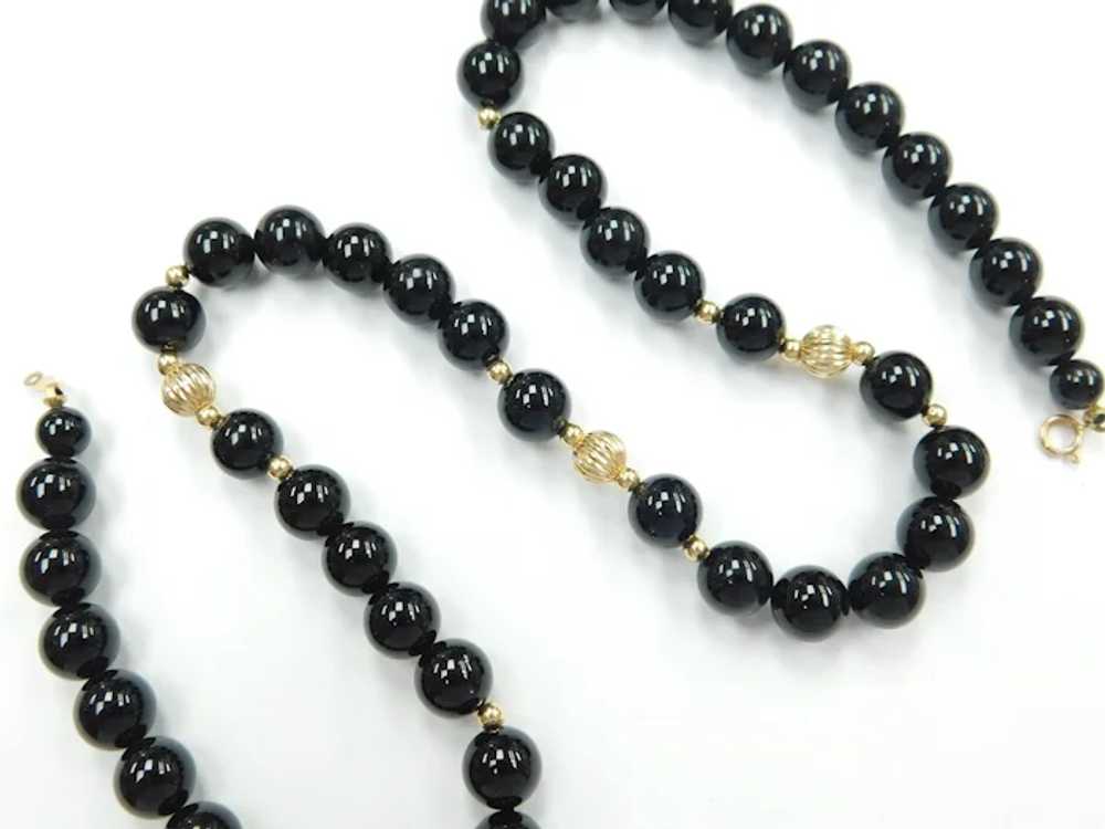 Black Onyx and Gold Bead Necklace 14k Gold - image 3