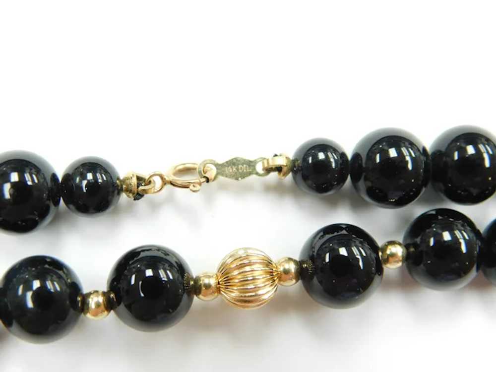 Black Onyx and Gold Bead Necklace 14k Gold - image 4