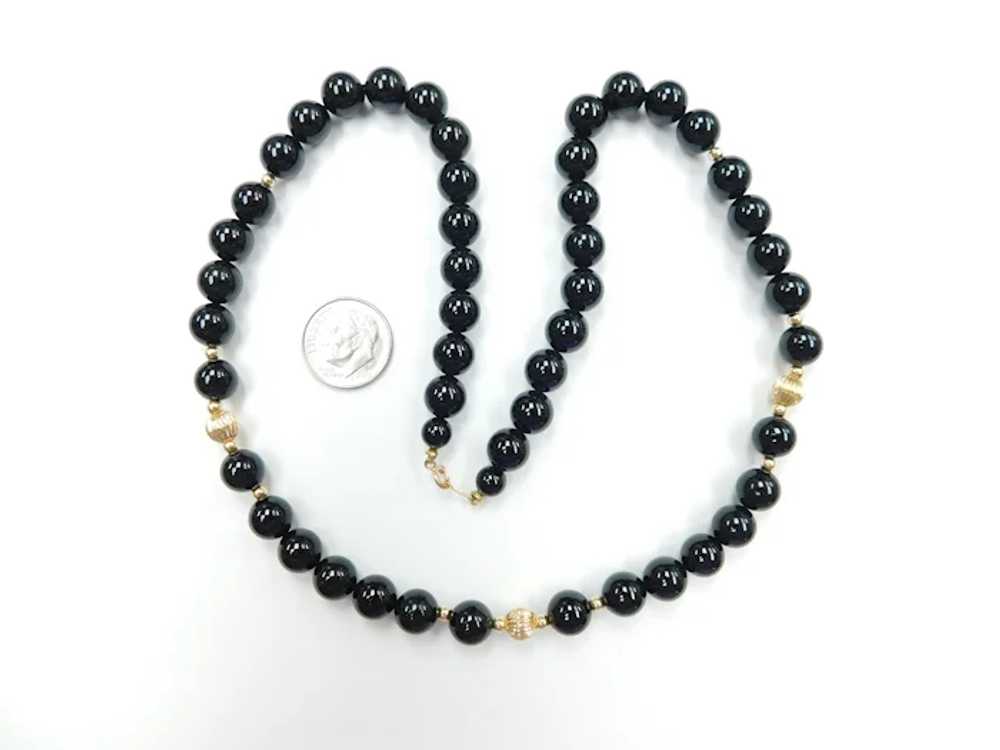 Black Onyx and Gold Bead Necklace 14k Gold - image 5