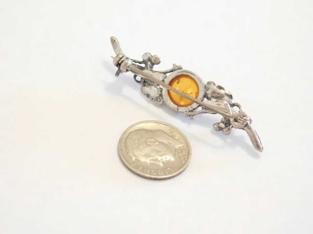 Sterling Silver Decorative Leaves Amber Bar Pin - image 3