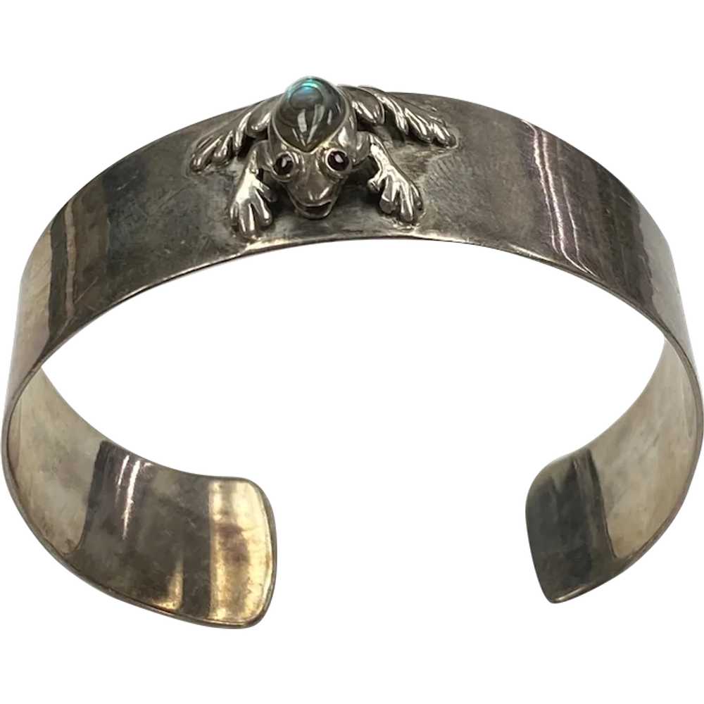 Adorable FROG Accent Cuff Bracelet Sterling Silve… - image 1