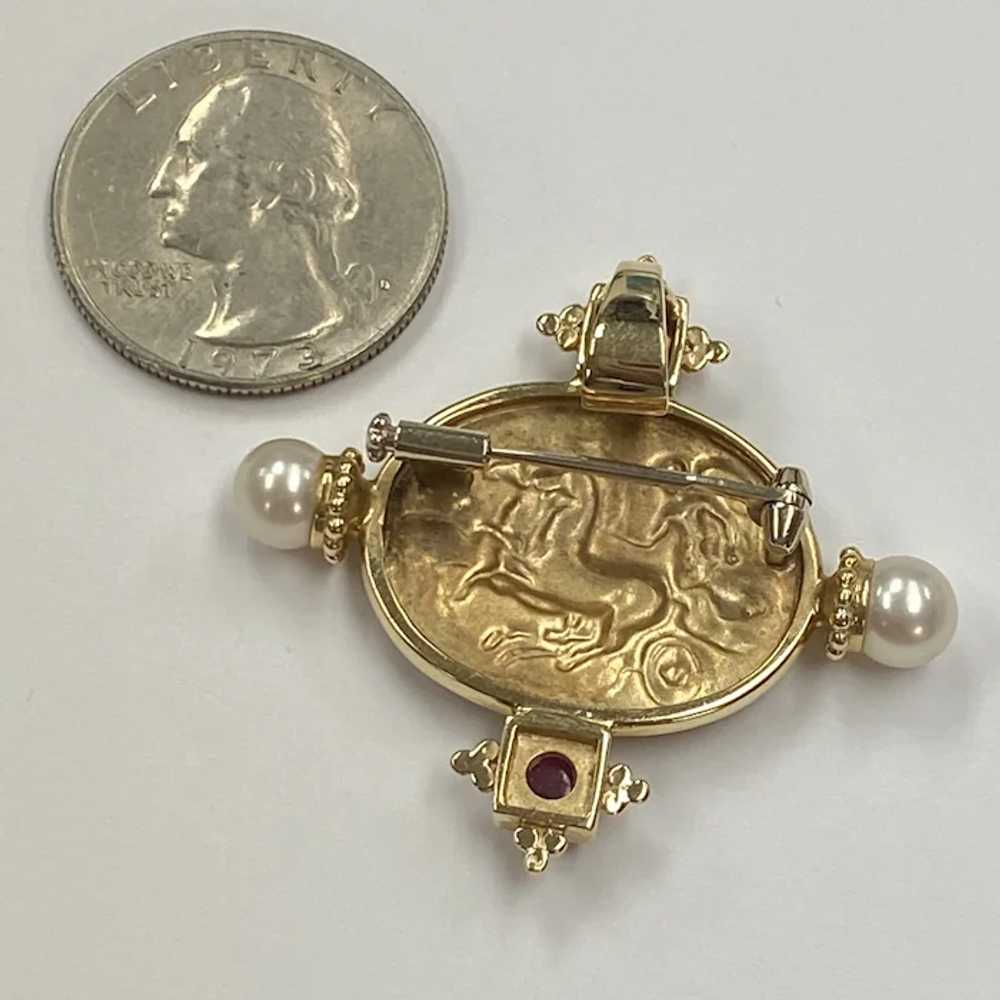 Etruscan Style Pendant Brooch 14K Gold, Ruby and … - image 3