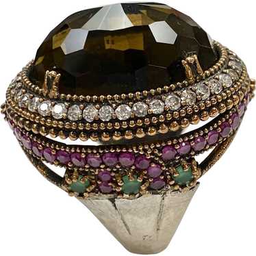 Big Jeweled STATEMENT Ring Gold Vermeil on Sterlin
