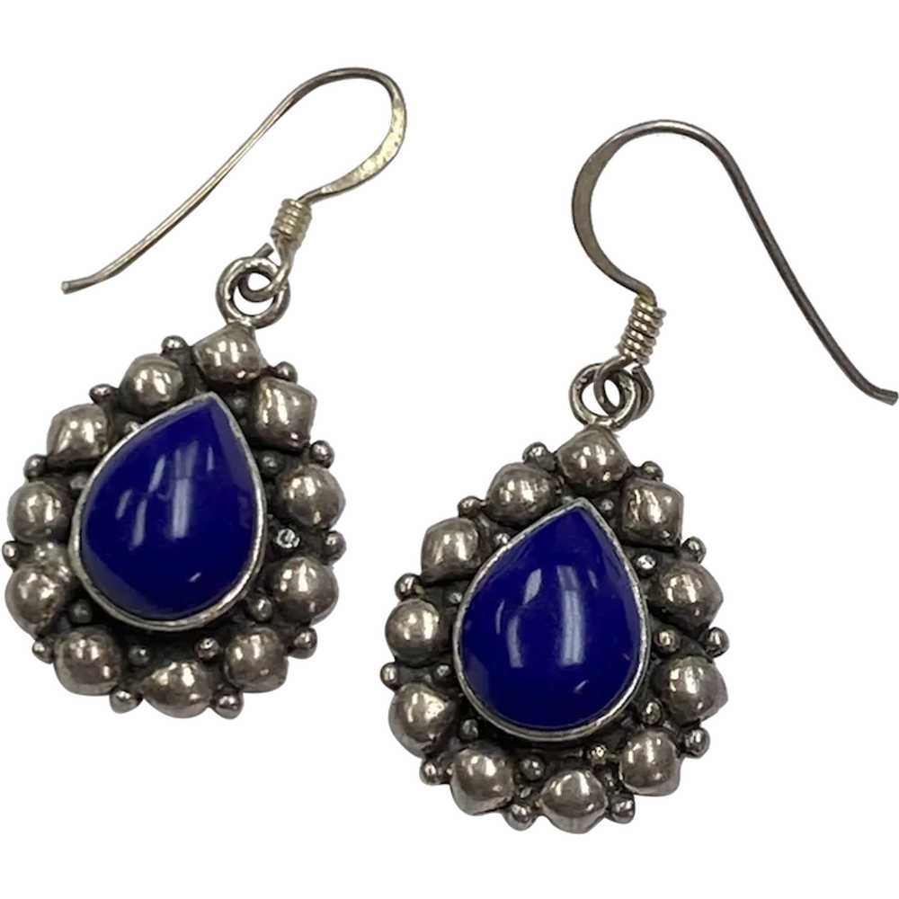 Vintage Dangle Earrings Sterling Silver and Lapis… - image 1