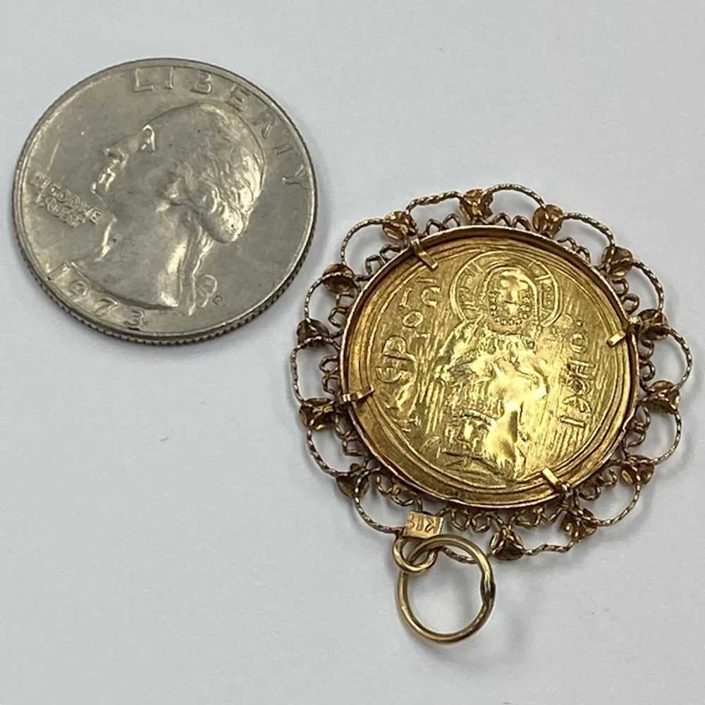 Ancient Byzantine Coin Pendant in 18K Gold Filigr… - image 2