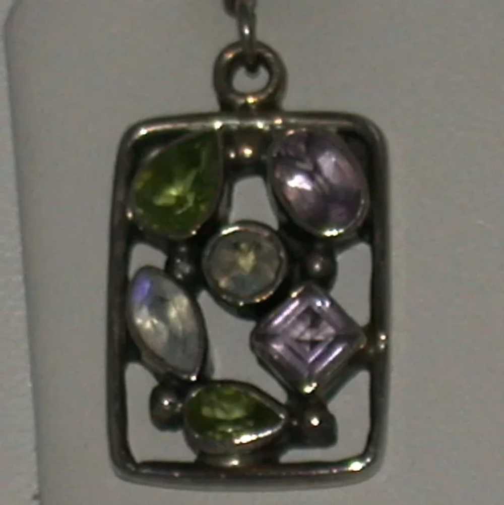 Multi-Gemstone & Sterling Silver Dangle Earrings - image 2