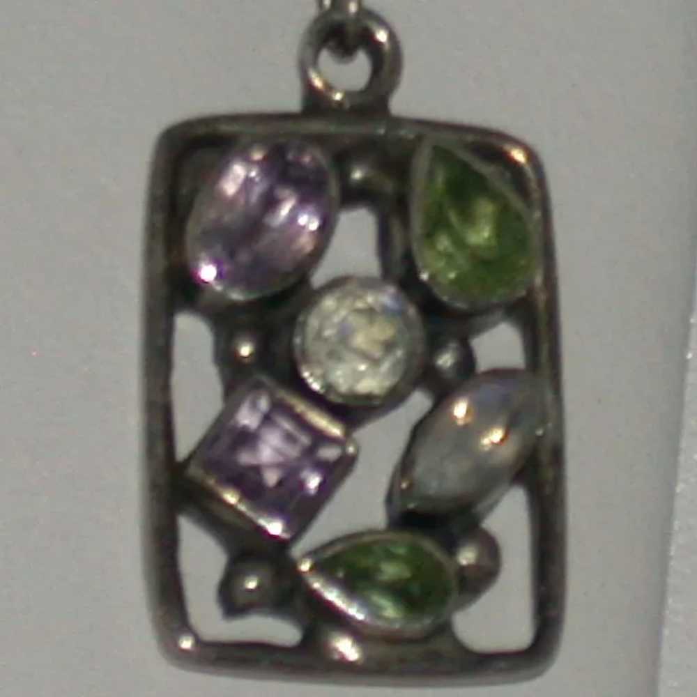 Multi-Gemstone & Sterling Silver Dangle Earrings - image 3