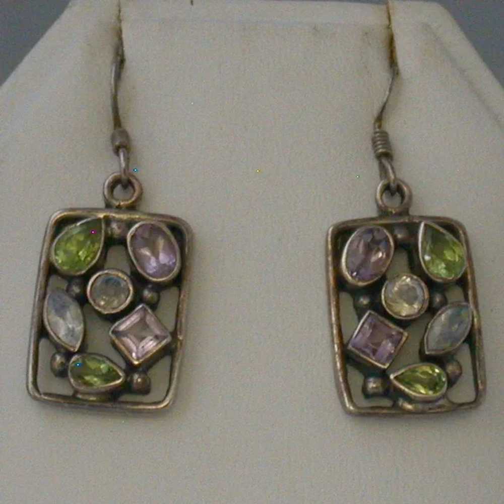 Multi-Gemstone & Sterling Silver Dangle Earrings - image 4