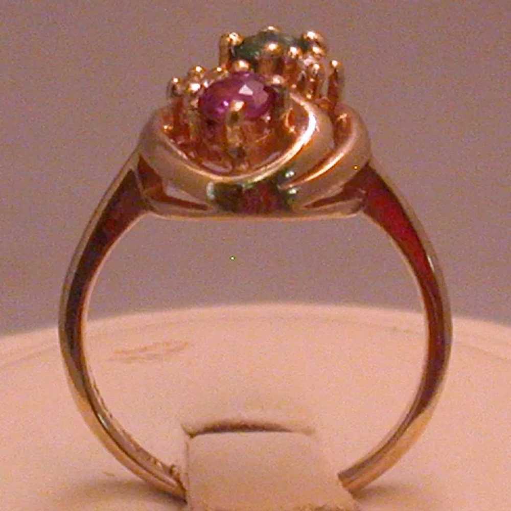 Vintage Emerald, Ruby & Diamond Lady's 14k Ring ,… - image 3