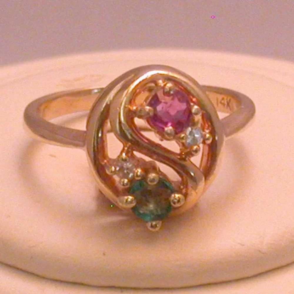 Vintage Emerald, Ruby & Diamond Lady's 14k Ring ,… - image 6