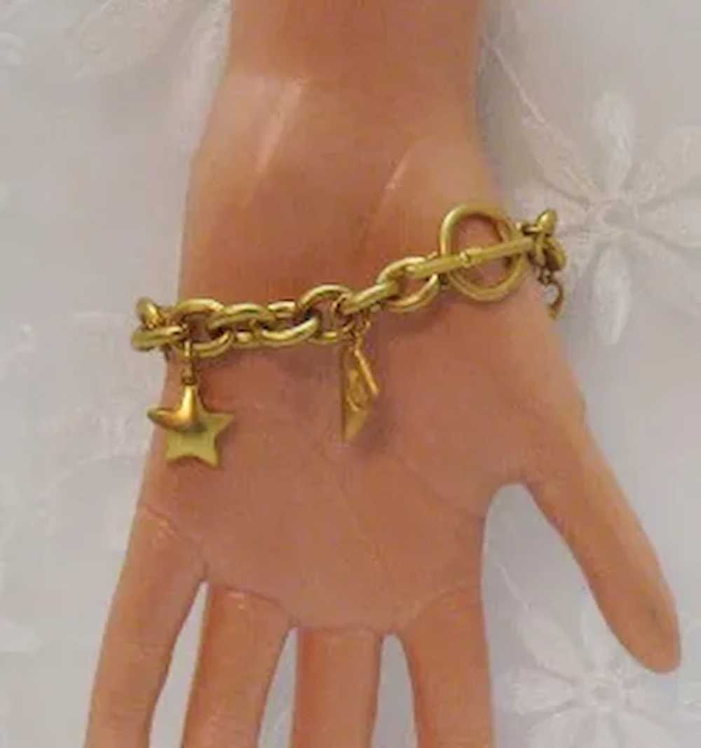 Vintage Signed VS Brushed Gold Metal Charm Bracel… - image 6