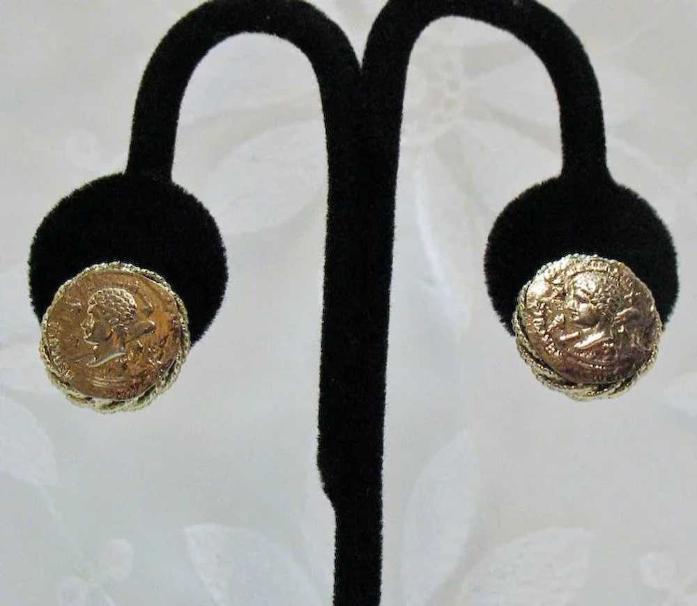 Vintage Faux Gold European Coin Screw Back Earrin… - image 2