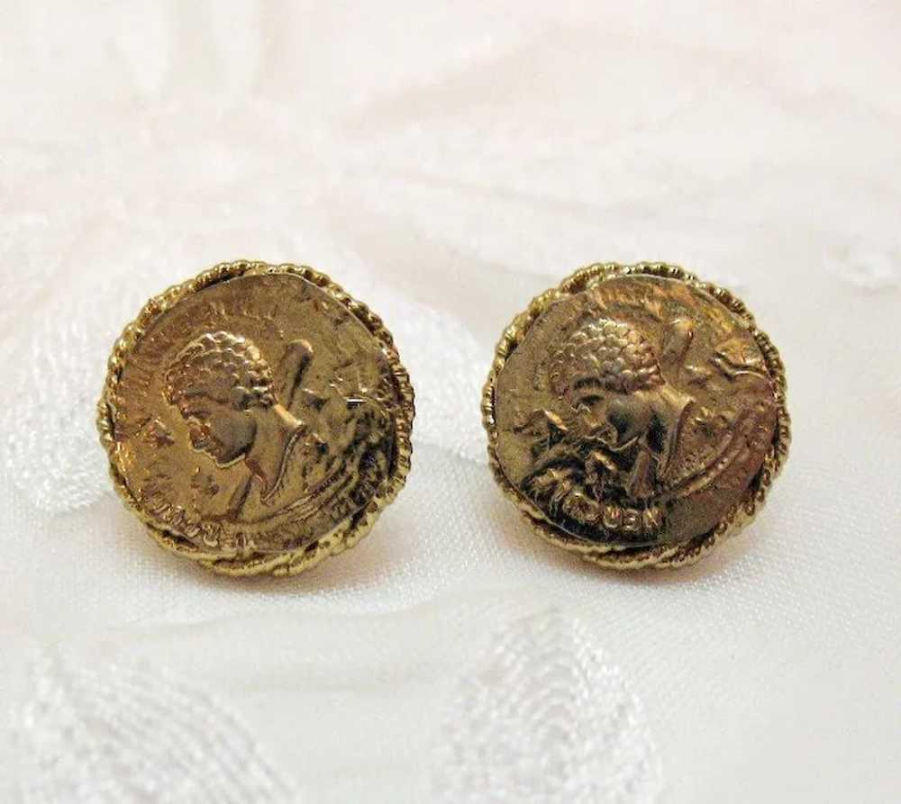 Vintage Faux Gold European Coin Screw Back Earrin… - image 3