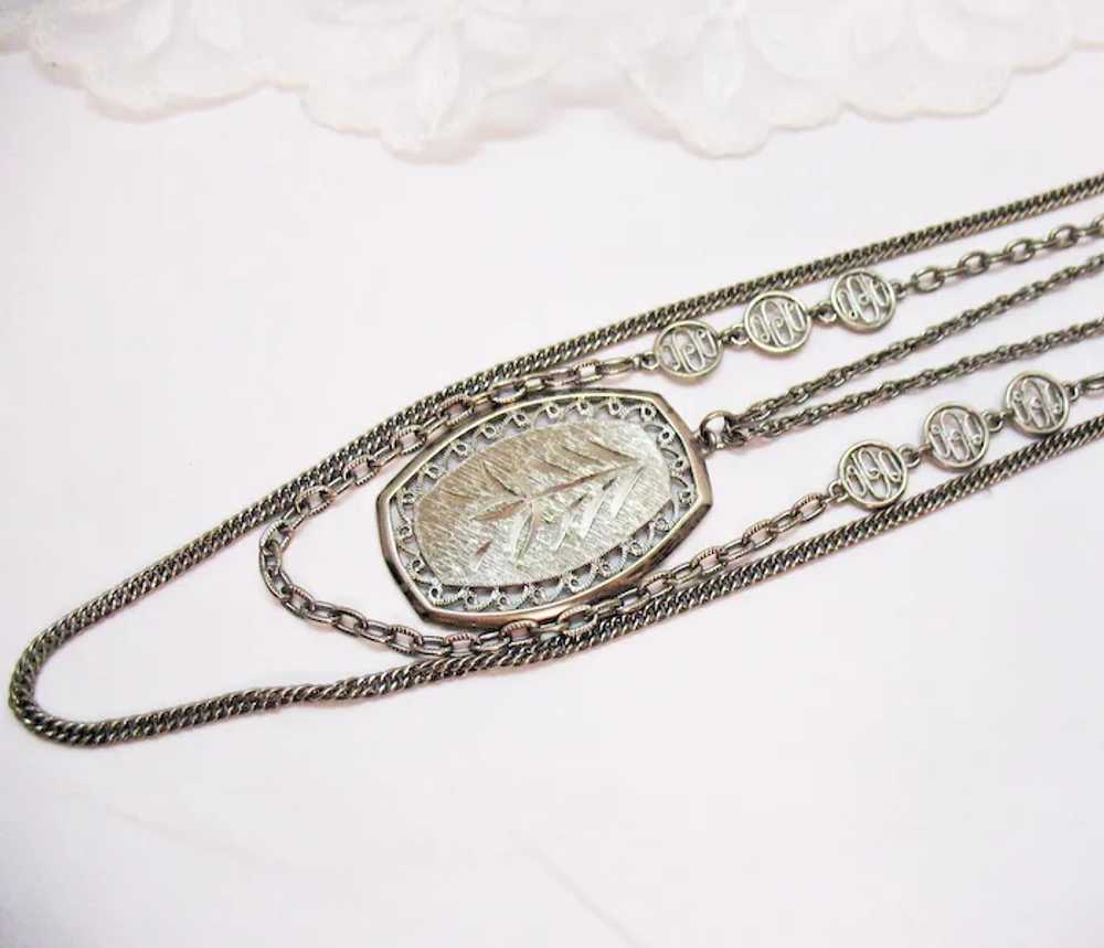 Signed Vintage Costume Jewelry Three Strand Silve… - image 7