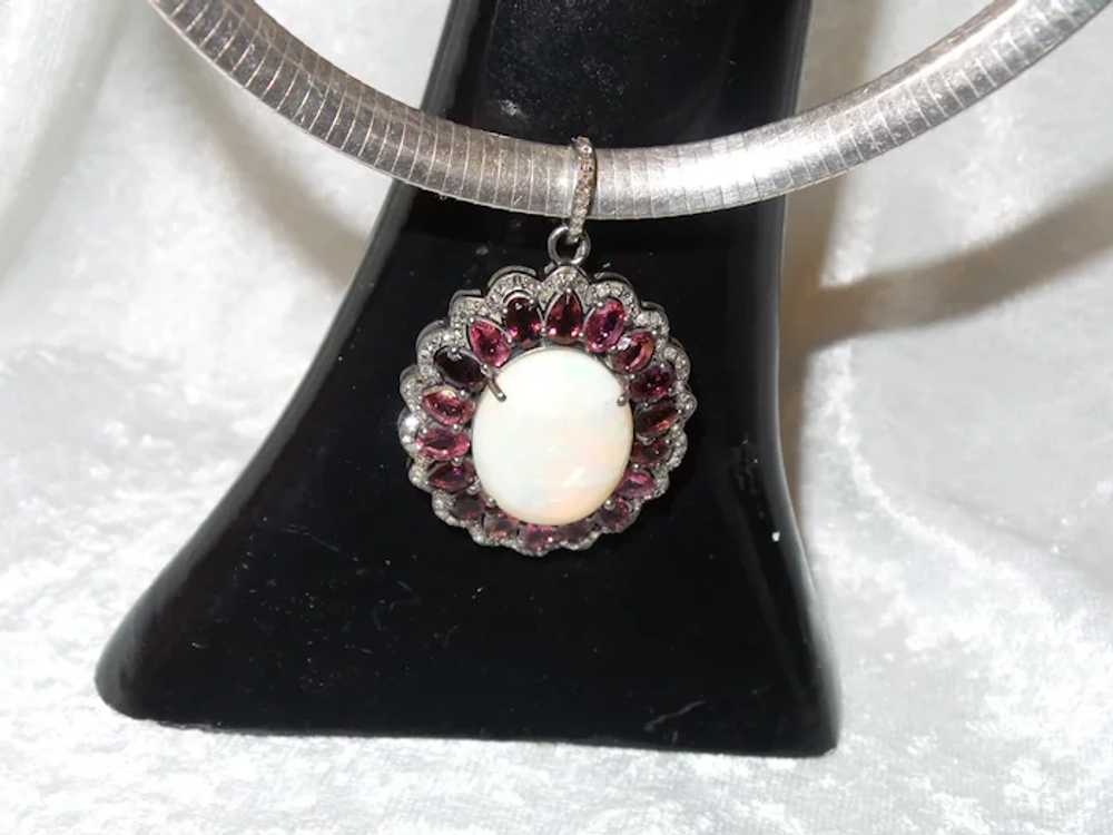 Ethiopian Opal and Pink Tourmaline Pendant with R… - image 4