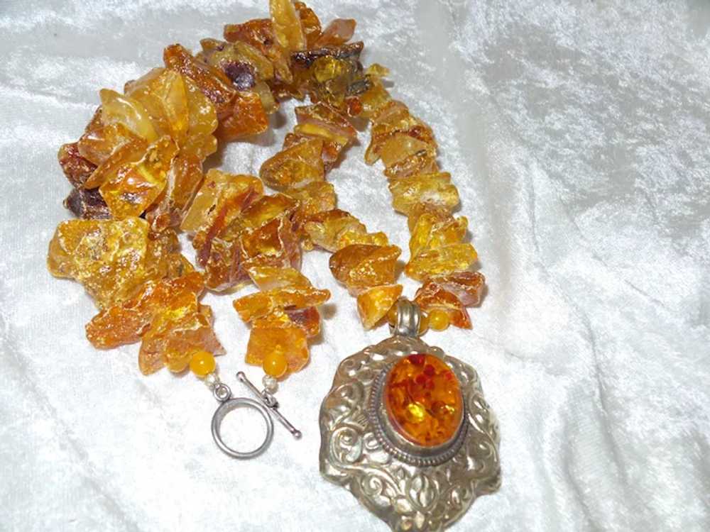 Large Baltic Amber Necklace with Nepal Pendant - image 10