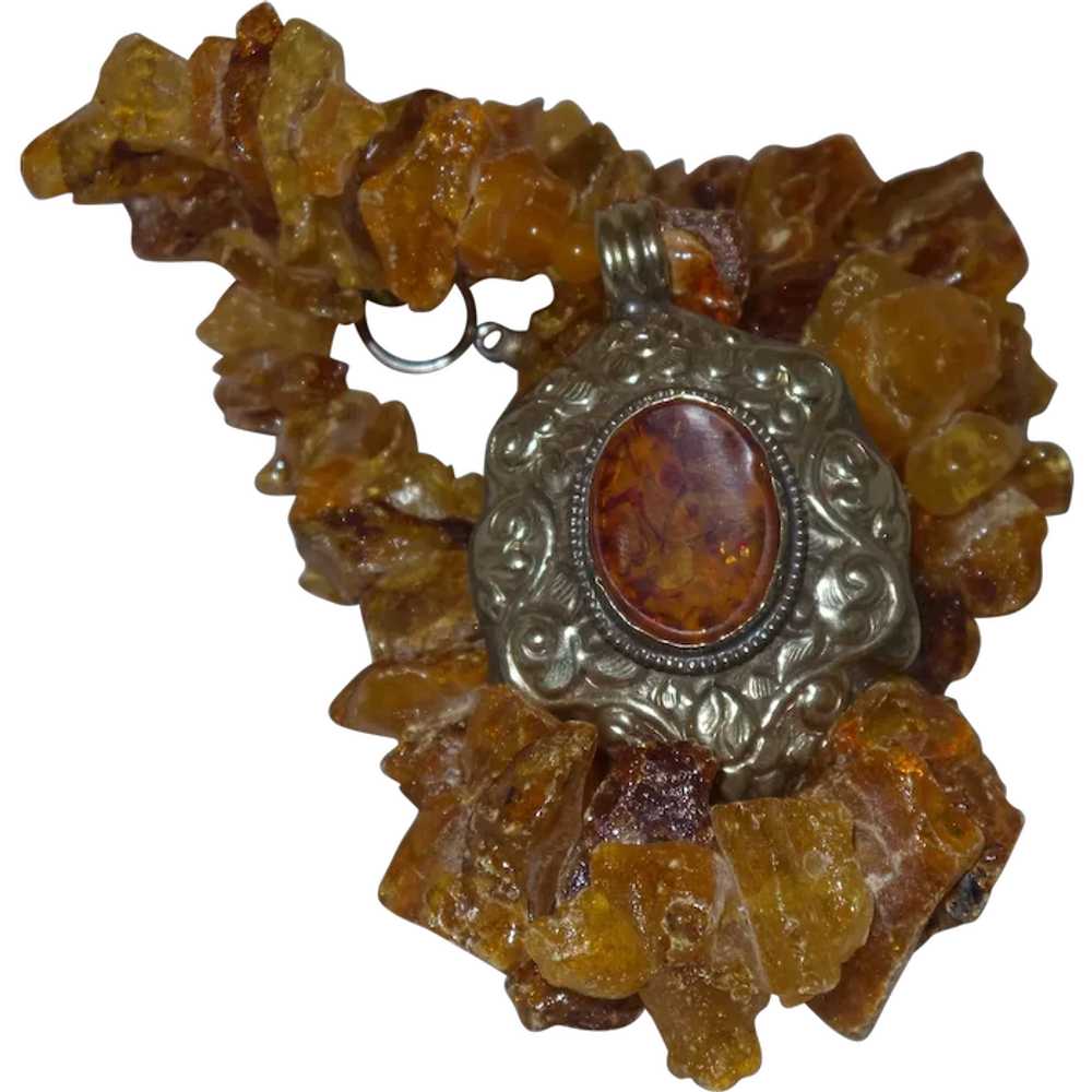 Large Baltic Amber Necklace with Nepal Pendant - image 1