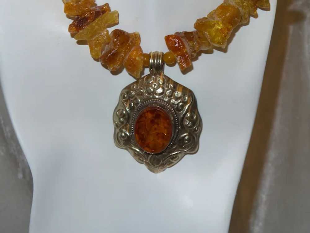 Large Baltic Amber Necklace with Nepal Pendant - image 2