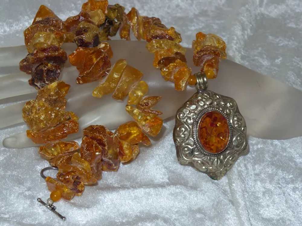 Large Baltic Amber Necklace with Nepal Pendant - image 4